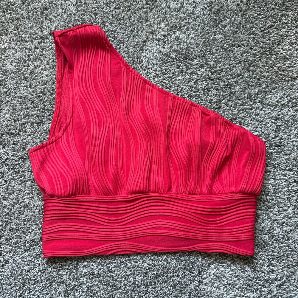 SHEIN Vibrant Red Textured One-Shoulder Top